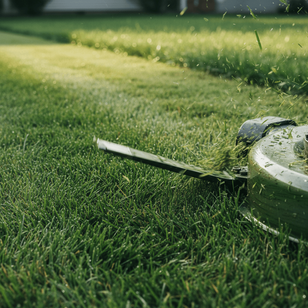Blowing grass clippings off driveway after mow