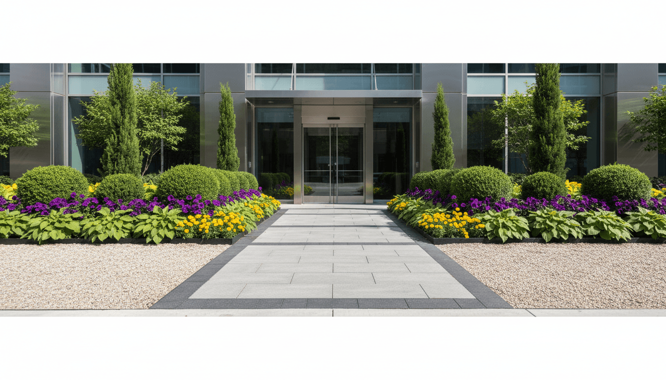 Commercial lot cleanup with manicured landscape